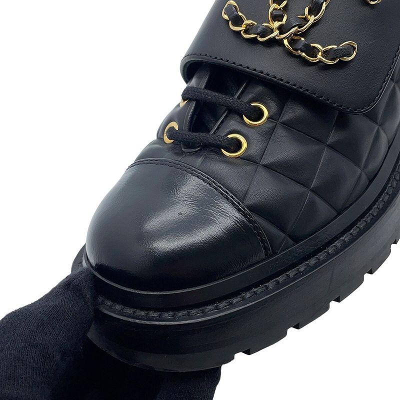 Chanel Short Boots Quilted CC Logo Lace Up Leather 35