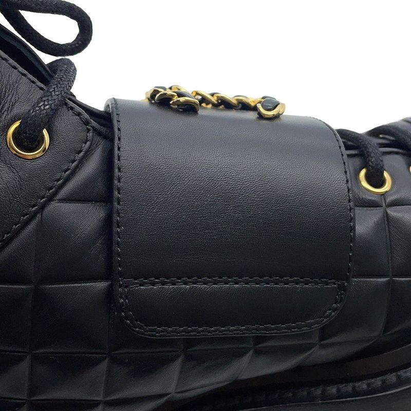 Chanel Short Boots Quilted CC Logo Lace Up Leather 35