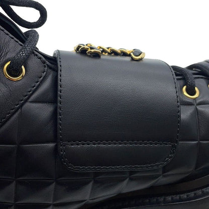 Chanel Short Boots Quilted CC Logo Lace Up Leather 35