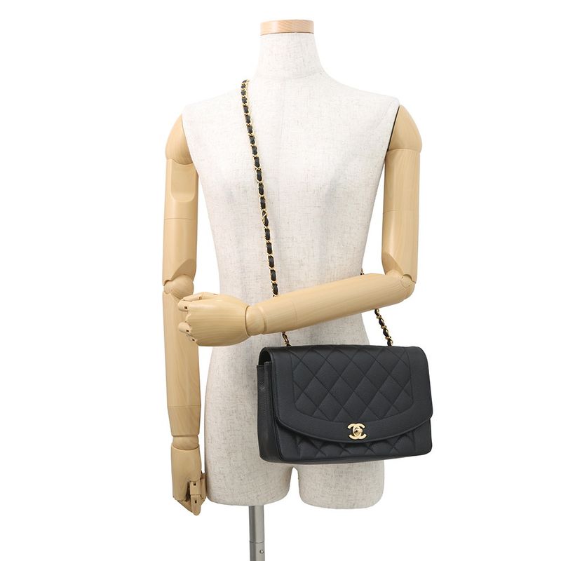 Chanel Chain Shoulder Bag Quilted 25 CC Logo Diana Caviar Leather