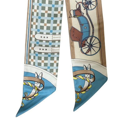 Unused HERMES LES Voitures Nouvelle Twilly Silk Scarf Blue X Multicolor Ladies