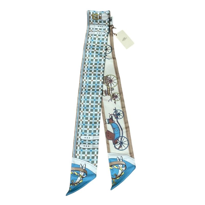 Unused HERMES LES Voitures Nouvelle Twilly Silk Scarf Blue X Multicolor Ladies