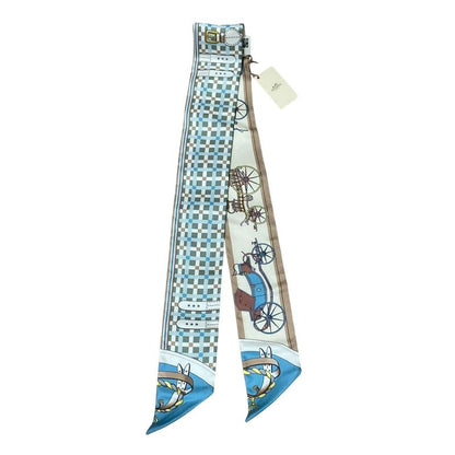 Unused HERMES LES Voitures Nouvelle Twilly Silk Scarf Blue X Multicolor Ladies