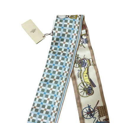 Unused HERMES LES Voitures Nouvelle Twilly Silk Scarf Blue X Multicolor Ladies
