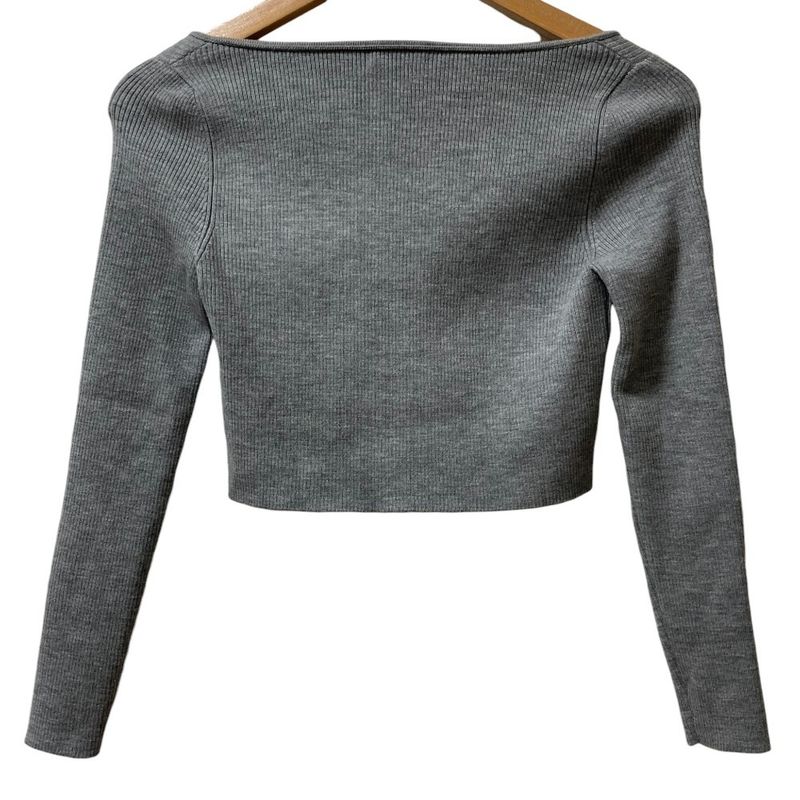 CELINE Rib Knit Cropped Cardigan 2a67s2337p Size S Gray Ladies Used