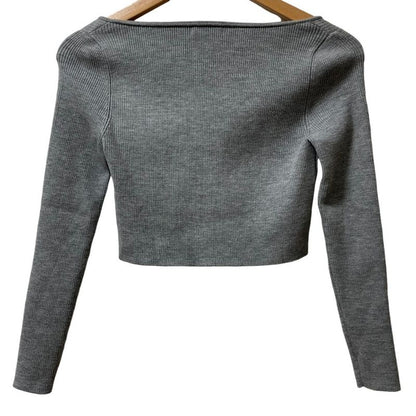 CELINE Rib Knit Cropped Cardigan 2a67s2337p Size S Gray Ladies Used