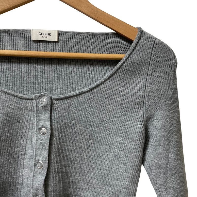 CELINE Rib Knit Cropped Cardigan 2a67s2337p Size S Gray Ladies Used