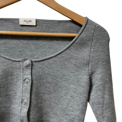 CELINE Rib Knit Cropped Cardigan 2a67s2337p Size S Gray Ladies Used