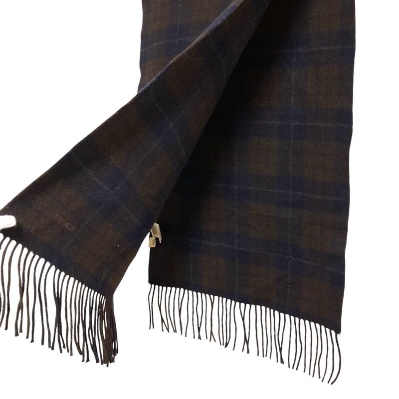 HERMES 100% Cashmere Check Muffler - Brown Navy - Men's Women's Used