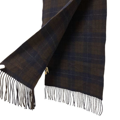 HERMES 100% Cashmere Check Muffler - Brown Navy - Men's Women's Used