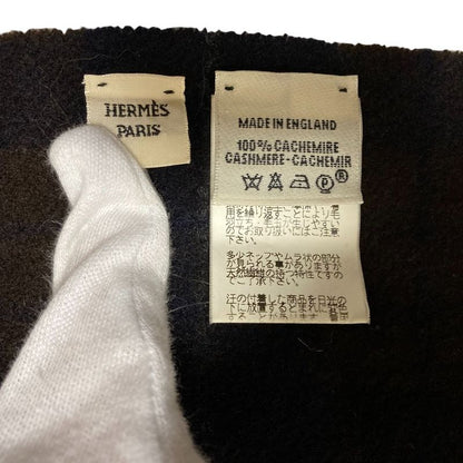 HERMES 100% Cashmere Check Muffler - Brown Navy - Men's Women's Used