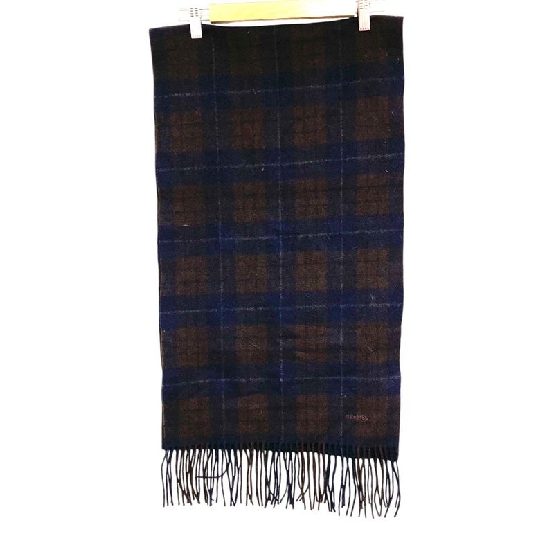HERMES 100% Cashmere Check Muffler - Brown Navy - Men's Women's Used