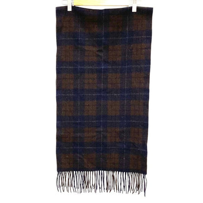 HERMES 100% Cashmere Check Muffler - Brown Navy - Men's Women's Used