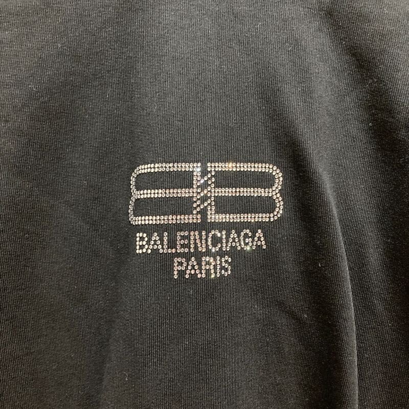BALENCIAGA BB Logo Rhinestone Hoodie Parka 578135 M Size Black Men's Women's