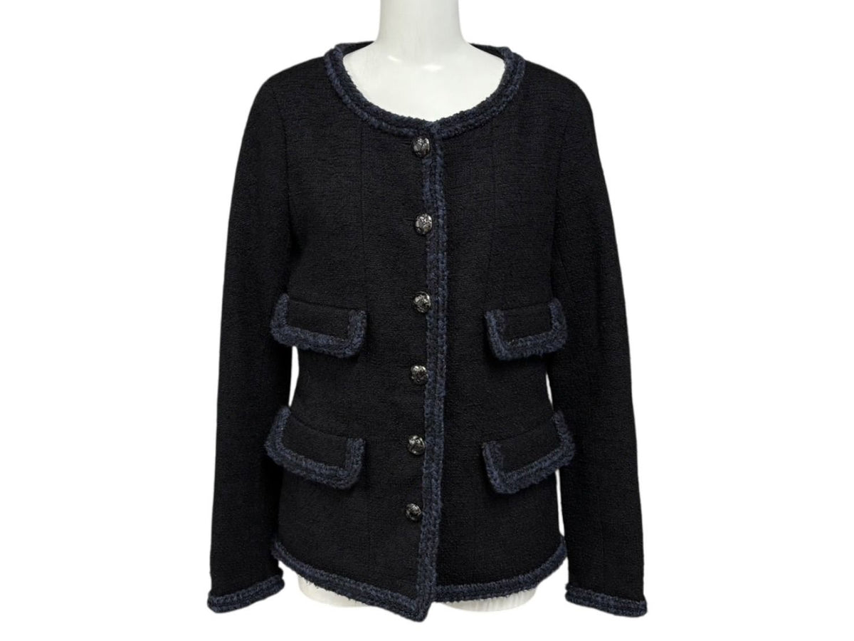 Chanel Tweed Jacket Sailor Color CC Logo Black White 36