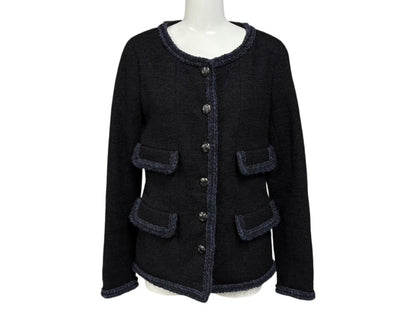 Chanel Tweed Jacket Sailor Color CC Logo Black White 36