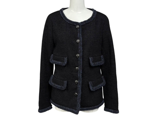 Chanel Tweed Jacket Sailor Color CC Logo Black White 36