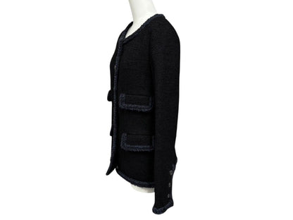 Chanel Tweed Jacket Sailor Color CC Logo Black White 36 — view 3