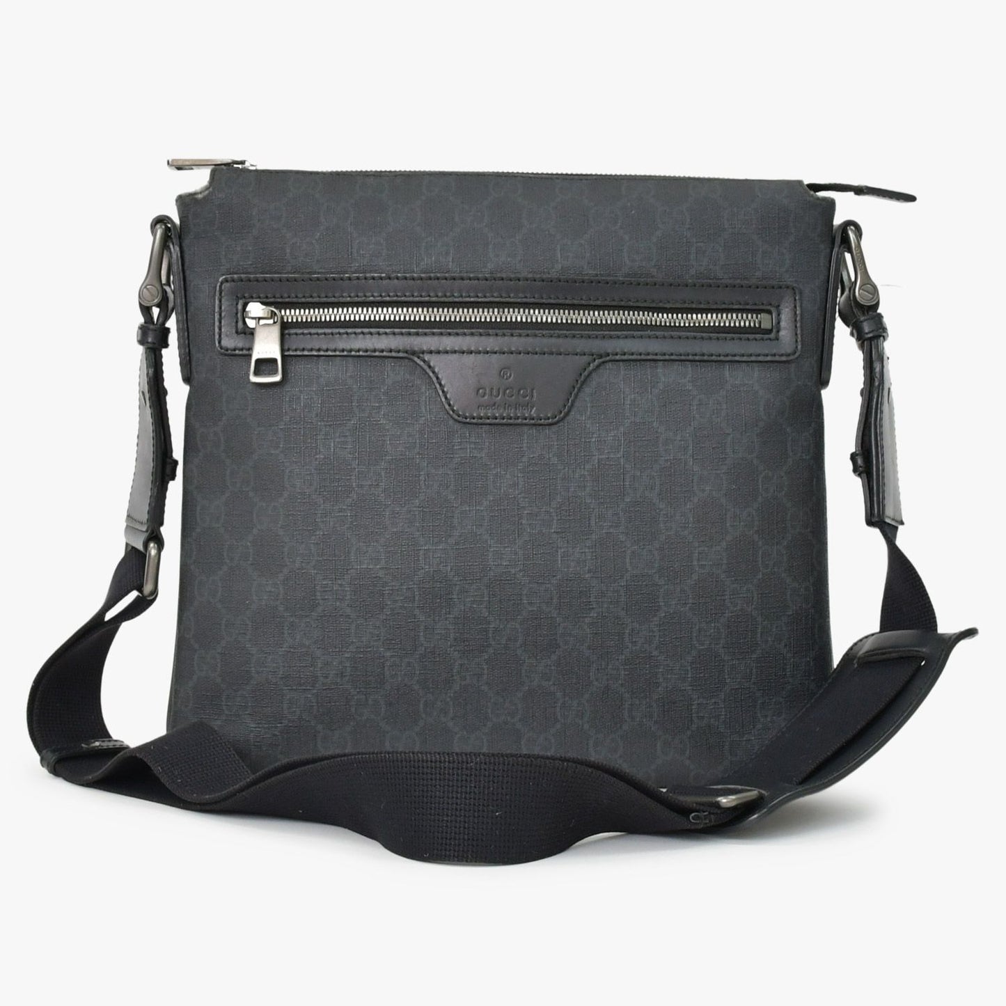Gucci GG Supreme Shoulder Bag Black Canvas Silver