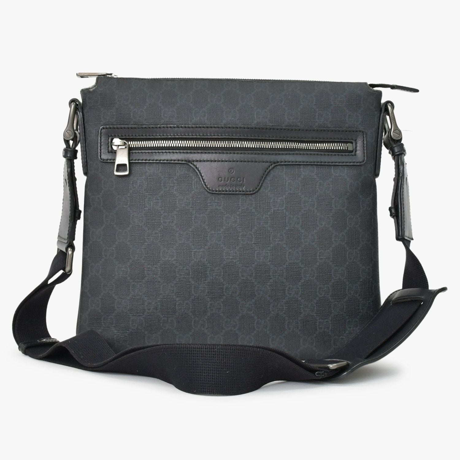Gucci GG Supreme Shoulder Bag Black Canvas Silver