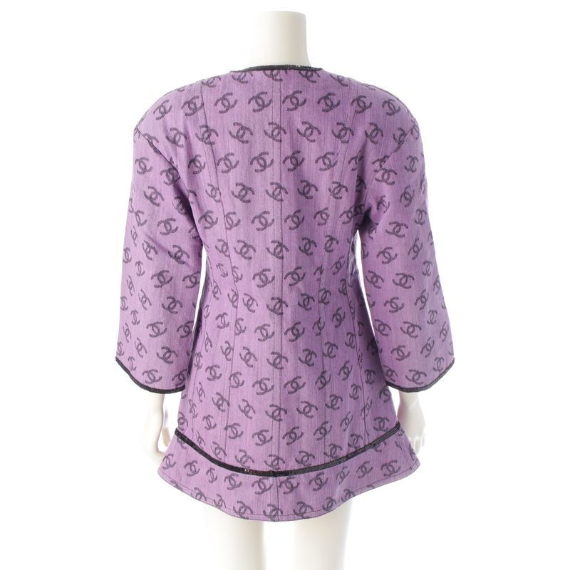 CHANEL 22S Coco Mark Full Logo Sequin No Color Long Jacket Dress P72568 Purple
