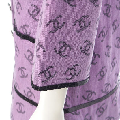 CHANEL 22S Coco Mark Full Logo Sequin No Color Long Jacket Dress P72568 Purple