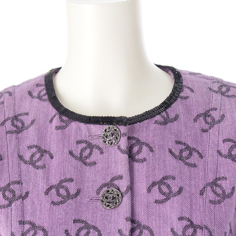 CHANEL 22S Coco Mark Full Logo Sequin No Color Long Jacket Dress P72568 Purple