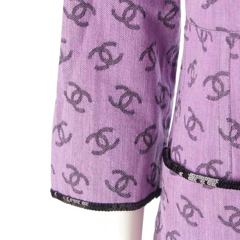 CHANEL 22S Coco Mark Full Logo Sequin No Color Long Jacket Dress P72568 Purple