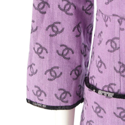 CHANEL 22S Coco Mark Full Logo Sequin No Color Long Jacket Dress P72568 Purple