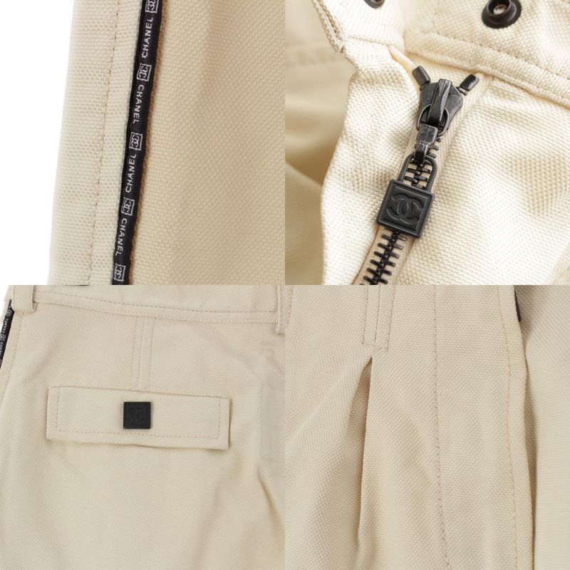 CHANEL Sports 04P Logo Line Tuck Straight Pants Bottoms P22997 Off-white 36