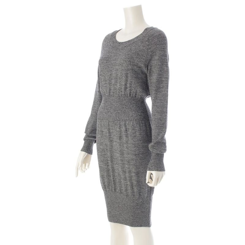 CHANEL Wool Coco Button Knit Dress P39910 Gray 36