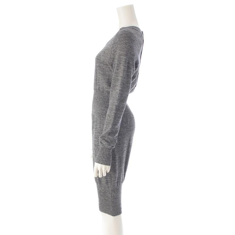 CHANEL Wool Coco Button Knit Dress P39910 Gray 36