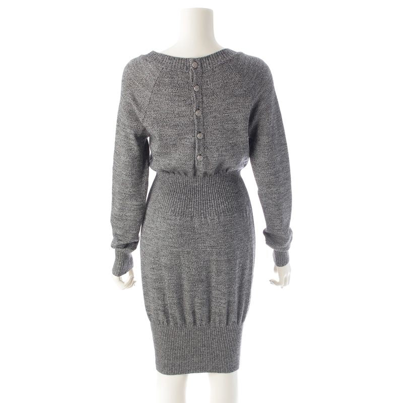 CHANEL Wool Coco Button Knit Dress P39910 Gray 36