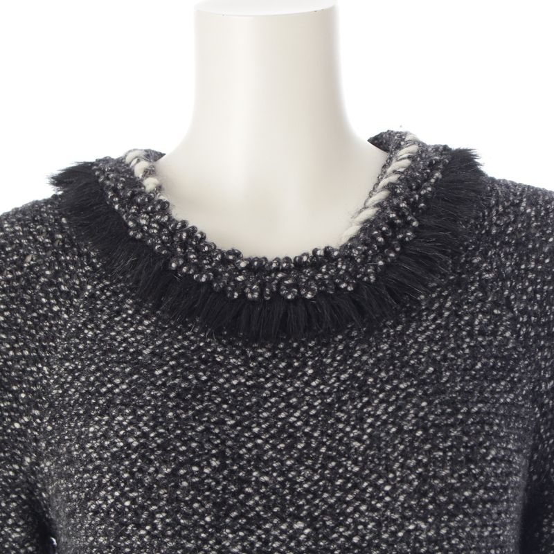 CHANEL Cashmere Wool Coco Mark Fur Dress P39939 Gray 36