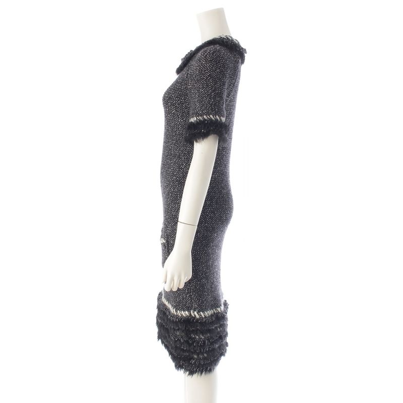 CHANEL Cashmere Wool Coco Mark Fur Dress P39939 Gray 36