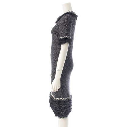 CHANEL Cashmere Wool Coco Mark Fur Dress P39939 Gray 36