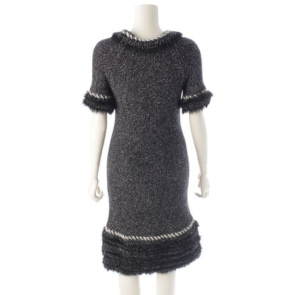 CHANEL Cashmere Wool Coco Mark Fur Dress P39939 Gray 36