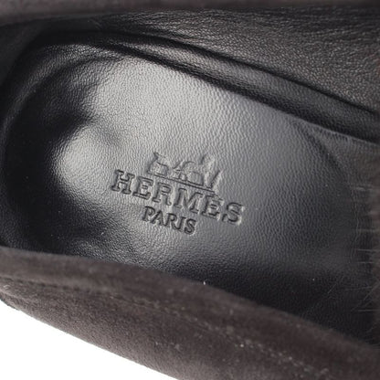 HERMES Paris Moccasins Suede Leather Flat Shoes Mink Fur - Noir Black Loafers