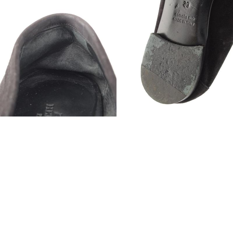 HERMES Paris Moccasins Suede Leather Flat Shoes Mink Fur - Noir Black Loafers