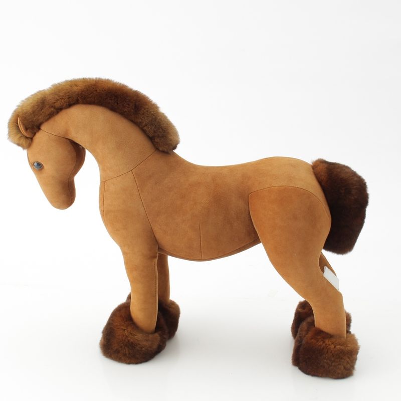 HERMES Lambskin Elmi-pm Orirag Horse Doll Stuffed Toy Brown