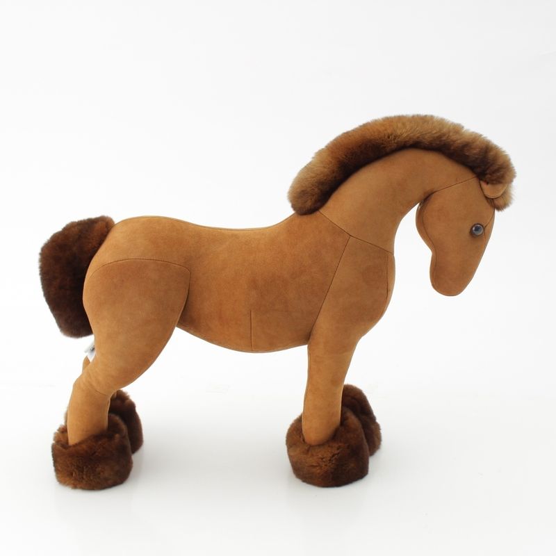HERMES Lambskin Elmi-pm Orirag Horse Doll Stuffed Toy Brown