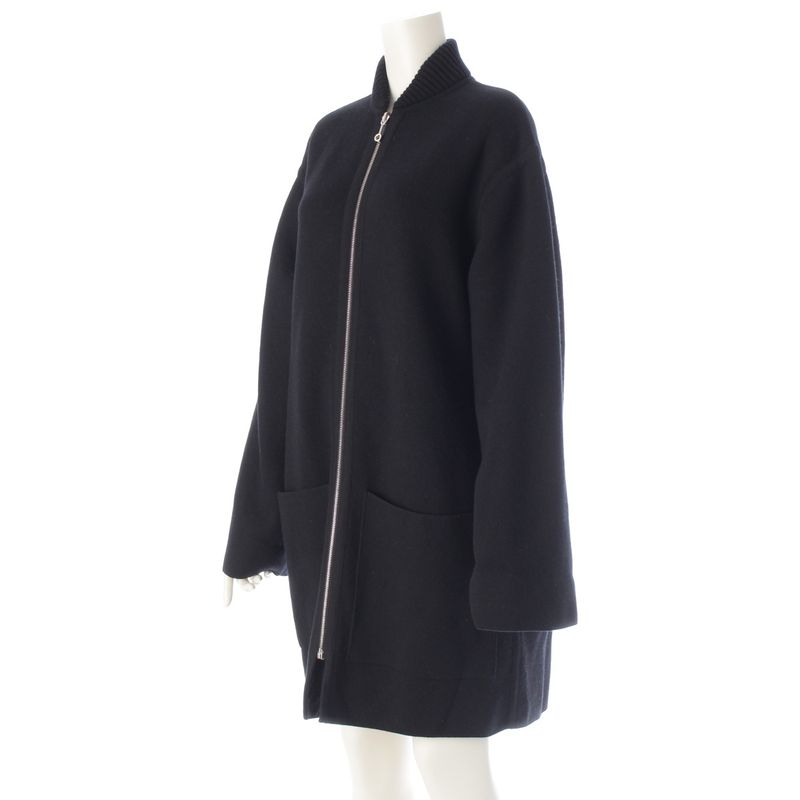 HERMES Wool Bias H Knit Zip Up Coat Outerwear 4h2102d2 Black 36