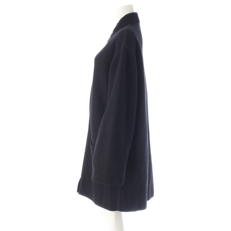 HERMES Wool Bias H Knit Zip Up Coat Outerwear 4h2102d2 Black 36