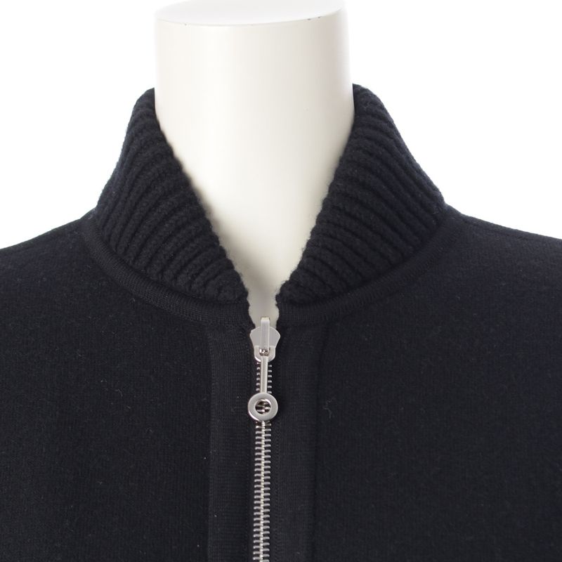 HERMES Wool Bias H Knit Zip Up Coat Outerwear 4h2102d2 Black 36
