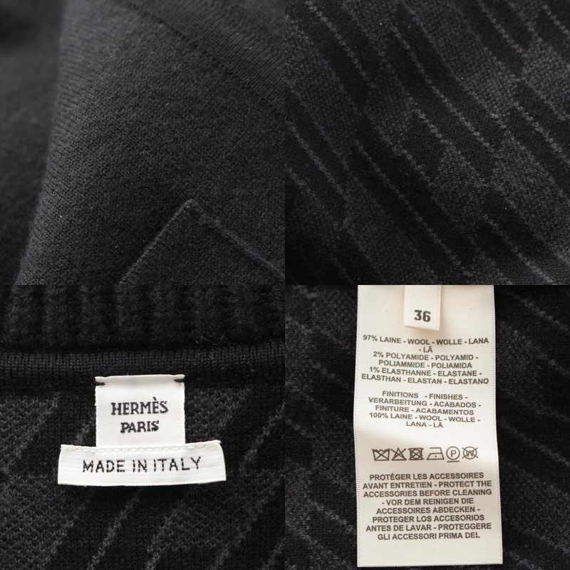 HERMES Wool Bias H Knit Zip Up Coat Outerwear 4h2102d2 Black 36