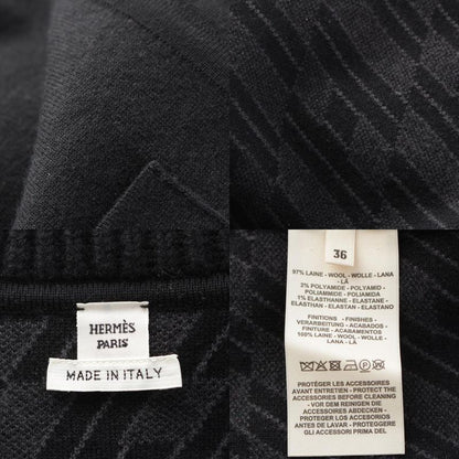 HERMES Wool Bias H Knit Zip Up Coat Outerwear 4h2102d2 Black 36