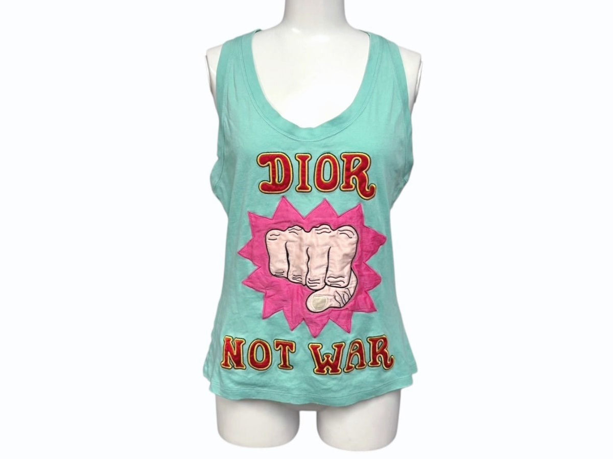 Dior Not War Tank Top Sleeveless Blue Embroidery 42