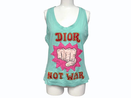 Dior Not War Tank Top Sleeveless Blue Embroidery 42