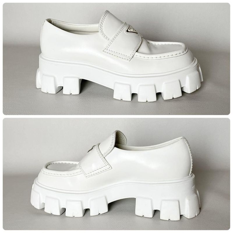 Prada Monolith Brushed Leather Loafers 6.5 White