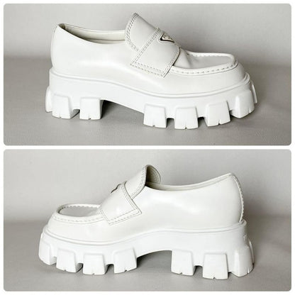 Prada Monolith Brushed Leather Loafers 6.5 White